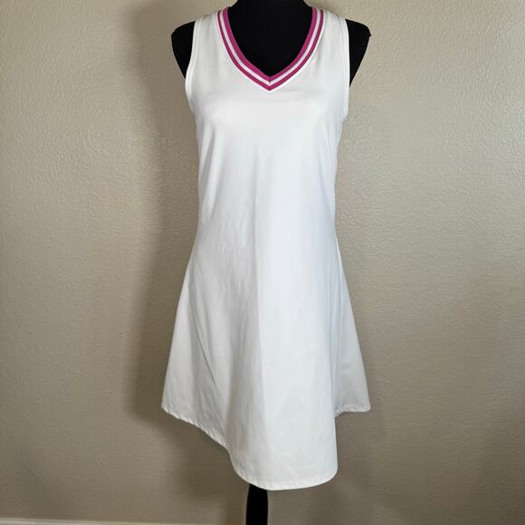 Sincerely Jules Sport Tennis Golf Active Dress White Pink V-neck Women Size M - Picture 2 of 10
